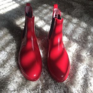 Red Chelsea rain boots